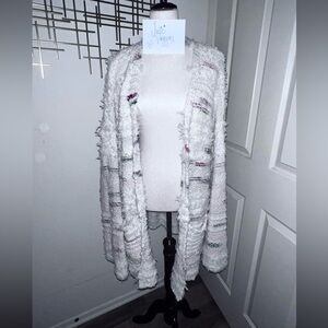 Anthropologie Cozy White with splashes of color Textured open Sweater